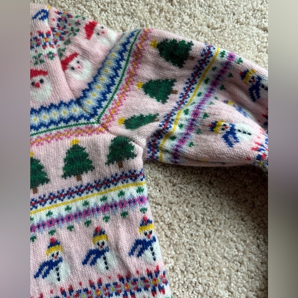 Boden Pink Fair Isle Santa Tree Skiers Women’s Holiday Sweater Size Medium, EUC - Picture 7 of 11